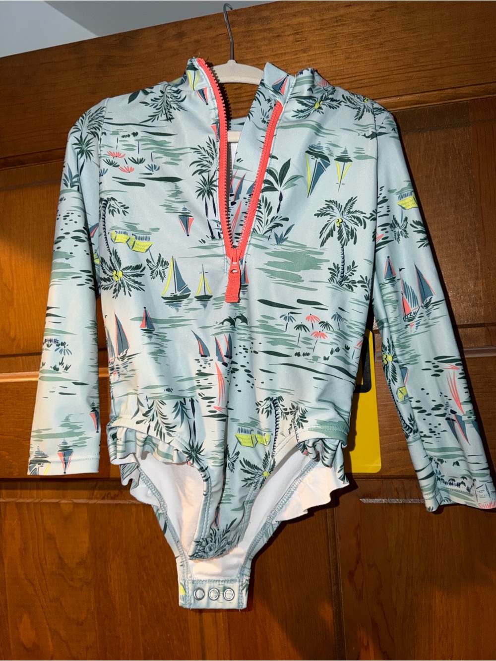 Carter's Seafoam One-Piece Rash Guard Swimsuit with Coral Zip